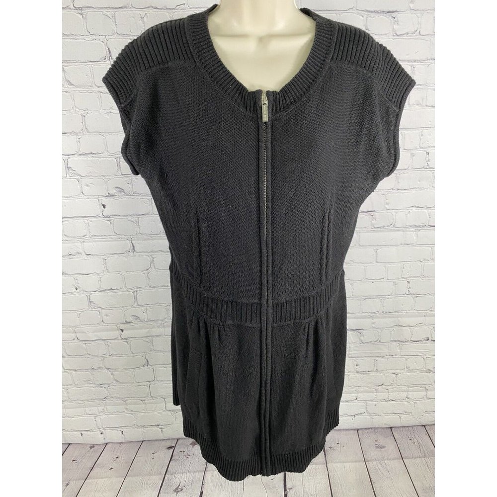 Michael Kors Front Zip Short Sleeve Knit Short Black Casual Dress L